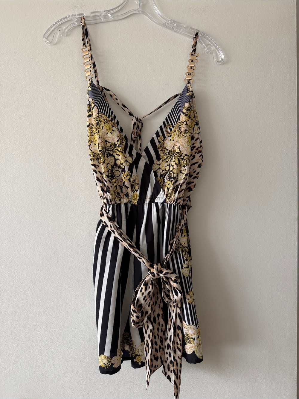 Mob Wife Mixed Print Romper Leopard Stripe Baroque Gold Chain Link M